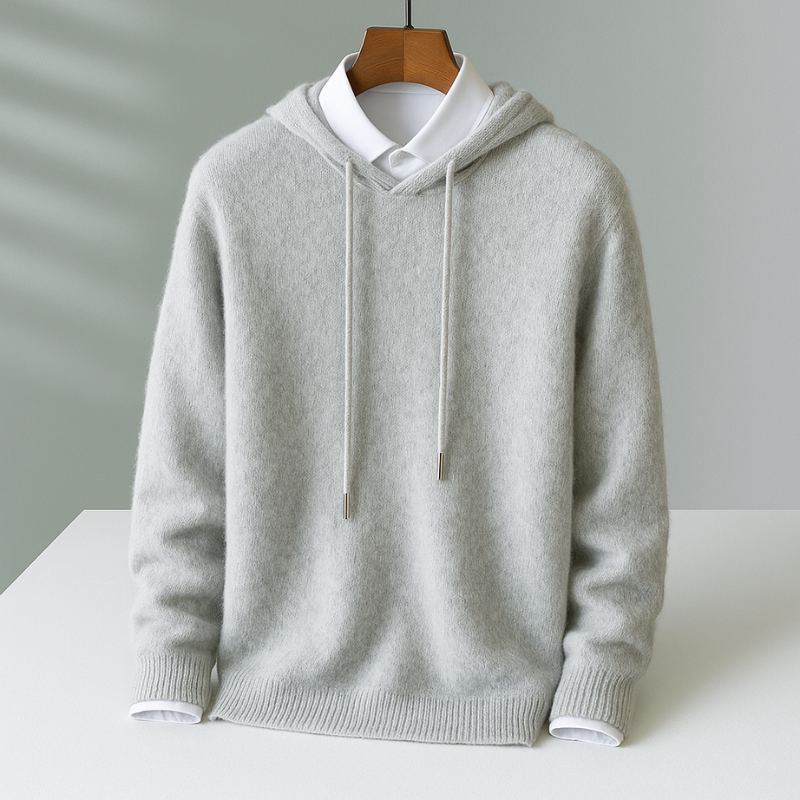 Men's Cashmere Hoodie – Soft Tailored Pullover Hood – Grey