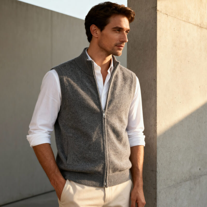 Men's Cashmere Gilet – Lightweight Zip Body Warmer Vest – view 4