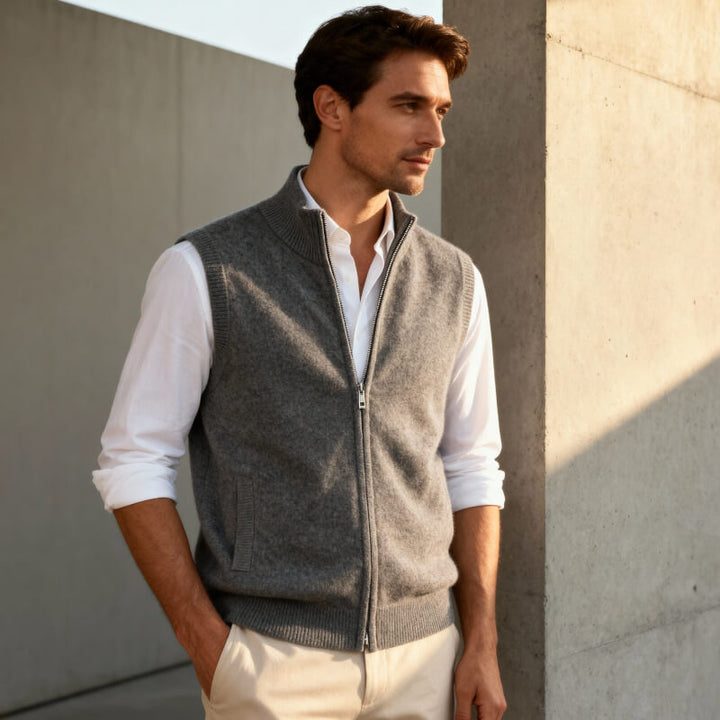 Men's Cashmere Gilet – Lightweight Zip Body Warmer Vest – view 4