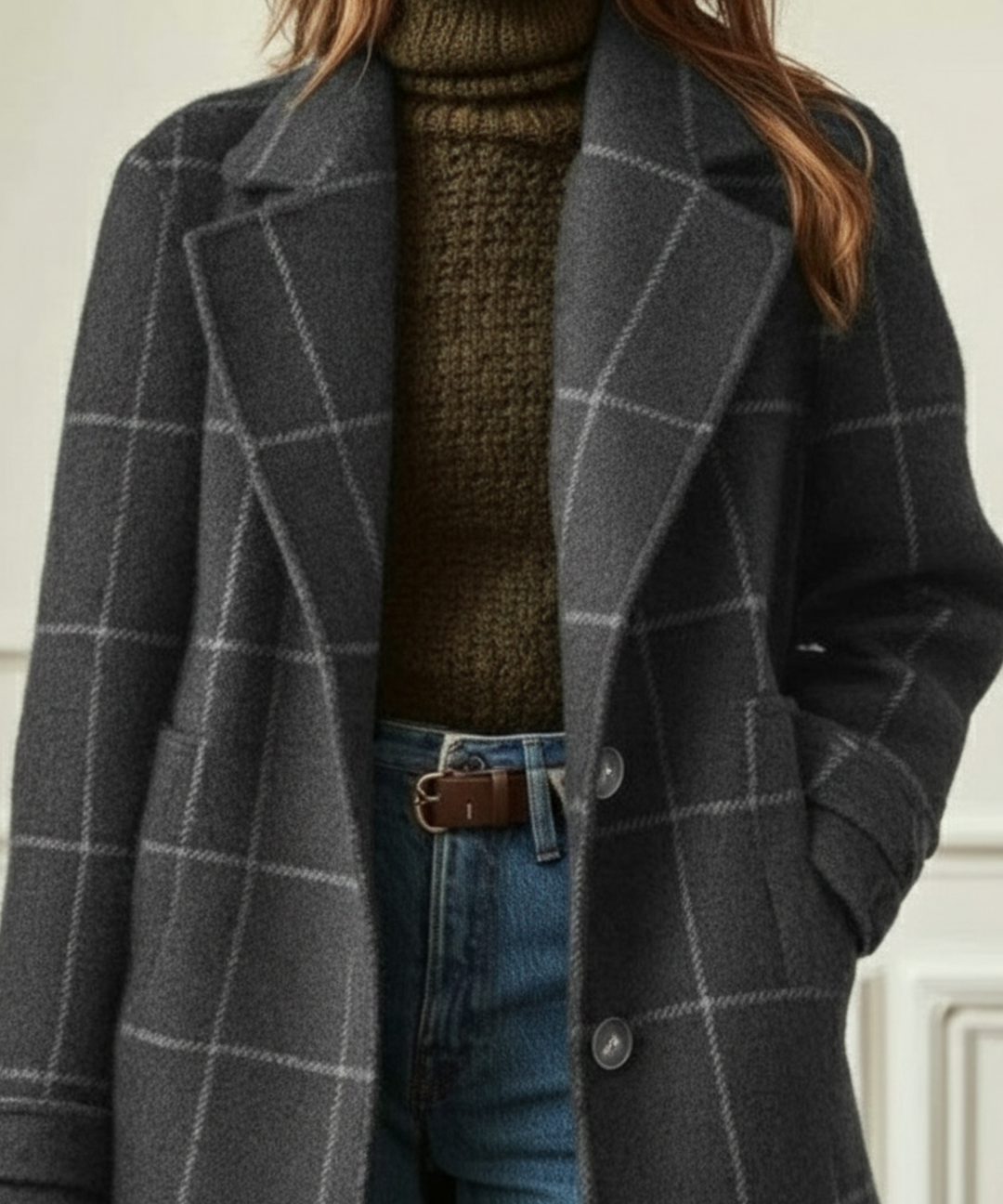 Women's Wool Check Coat - Vintage Inspired Winter Warmth