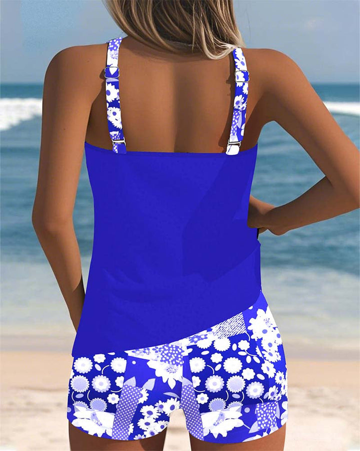 Women's Printed Tankini Shorts Set - Breezy Summer Swimwear