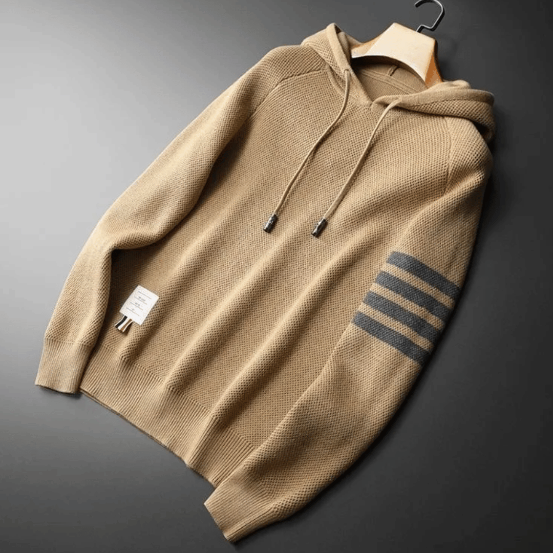 Men's Textured Knit Hoodie – Contrast Stripe Relaxed Fit – view 2