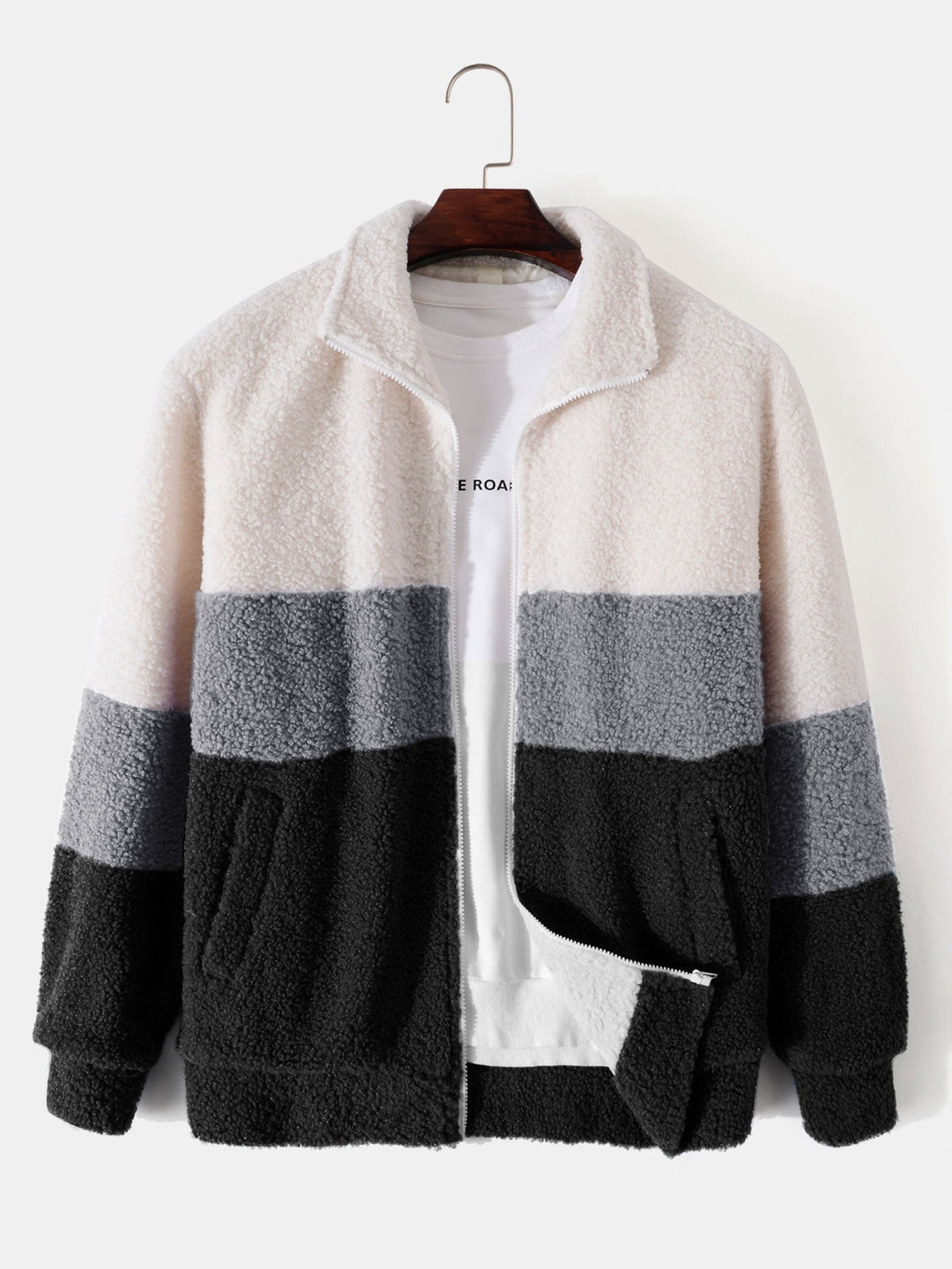 Men's Fleece Jacket – Tri-Tone Panelled Outdoor Warm Layer – view 4