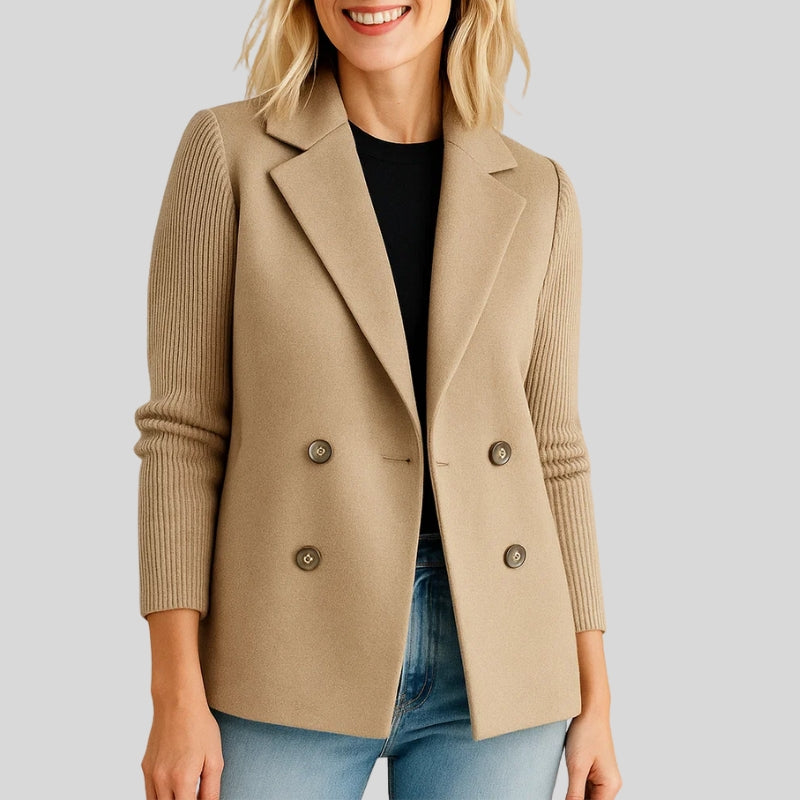 Women's Knit-Sleeve Blazer – Double-Breasted Smart-Casual Jacket – view 2