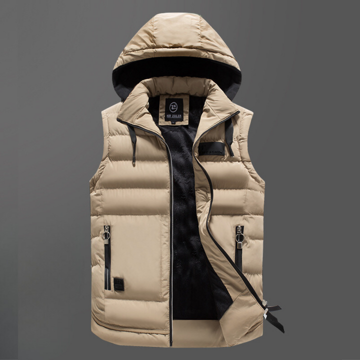 Men's Down-Filled Gilet – Porter Hooded Insulated Bodywarmer – Khaki