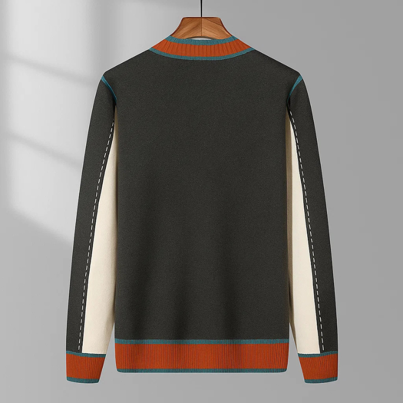 Men's Wool-Blend Cardigan – Contrast Trim Knit Jumper – view 3