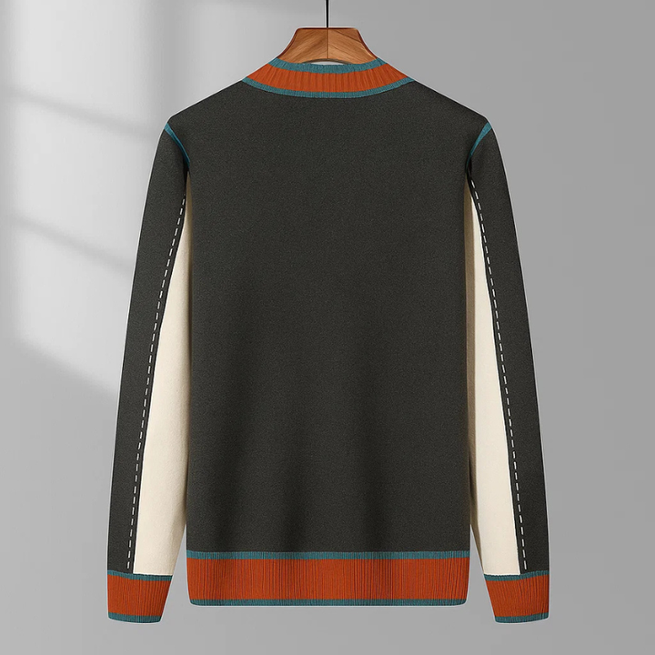 Men's Wool-Blend Cardigan – Contrast Trim Knit Jumper – view 3