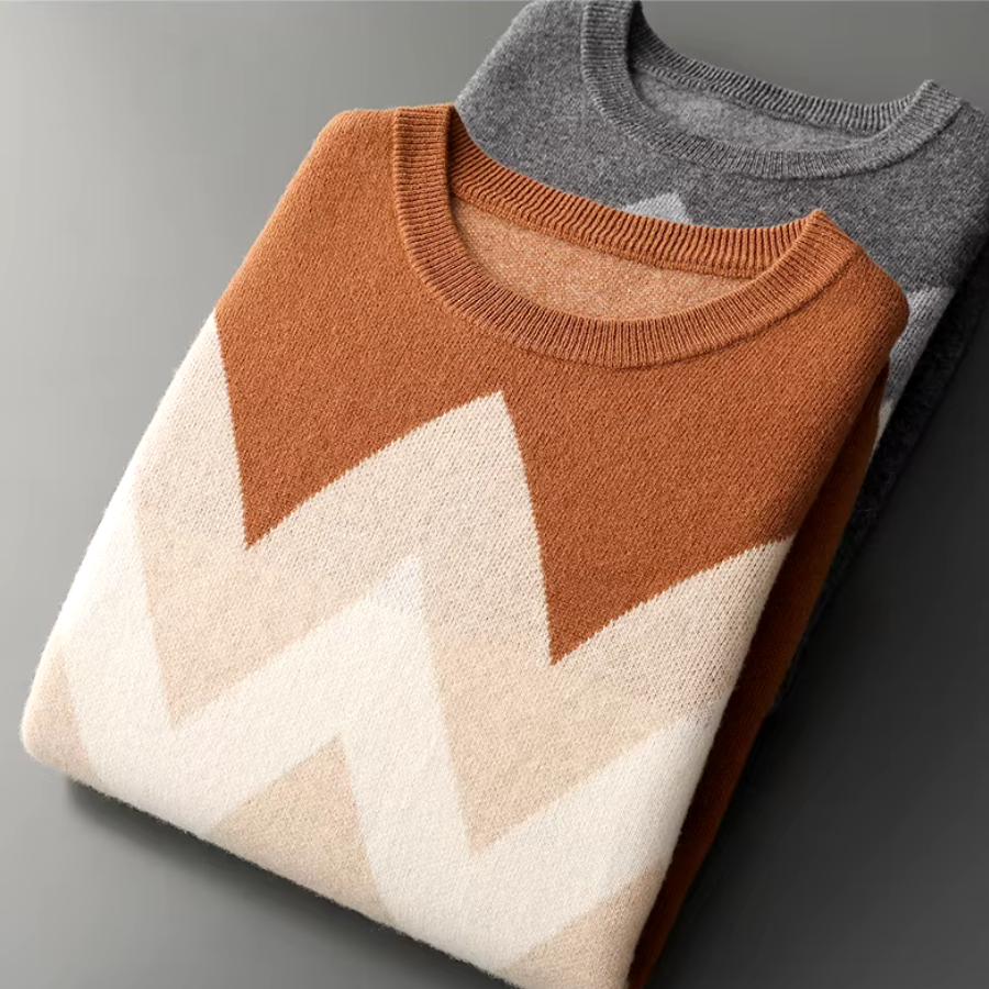 Men's Geometric Knit Jumper – Bold Pattern Crew Neck Sweater – view 10