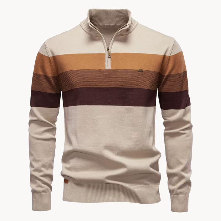 Men's Cotton Quarter-Zip Jumper – Striped Stretch Knit – view 6