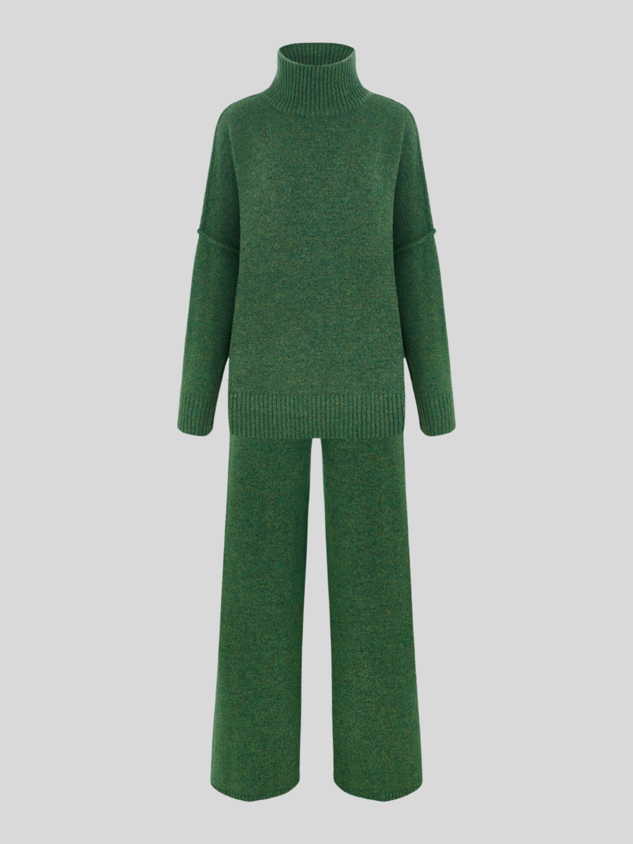 Women's Knit Co-ord Set – Roll Neck Jumper & Wide-Leg Trousers