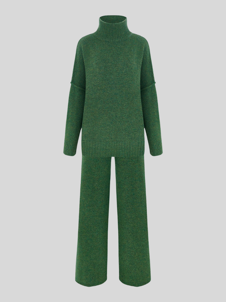 Women's Knit Co-ord Set – Roll Neck Jumper & Wide-Leg Trousers
