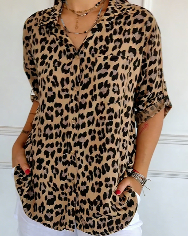 Women's Cotton Blend Leopard Print Blouse - Everyday Chic