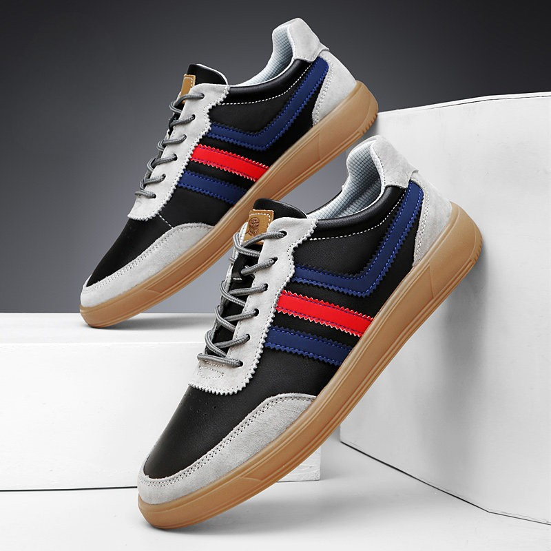Men's Retro Leather Trainers - Suede Trim Court Sneakers – view 8
