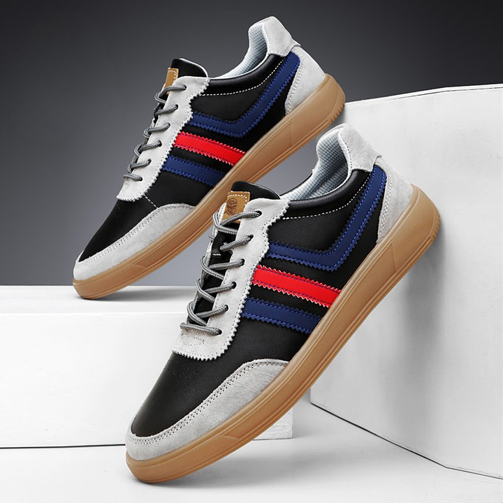 Men's Retro Leather Trainers - Suede Trim Court Sneakers – view 8