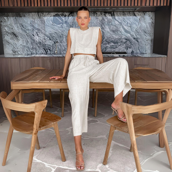 Women's Linen Twin Set – Cropped Top & Wide-Leg Trousers – view 3