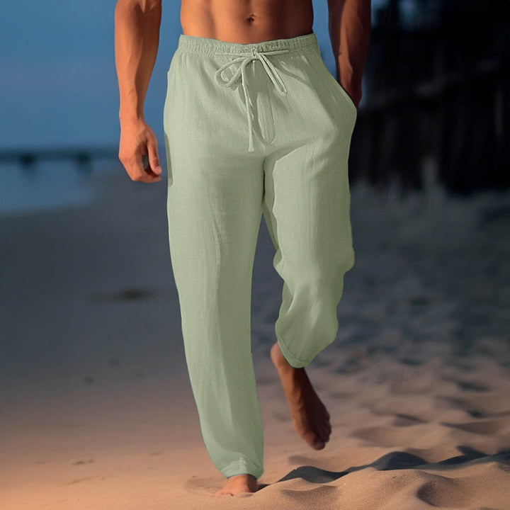 Men's Linen Blend Drawstring Trousers – Relaxed Summer Fit – Blue