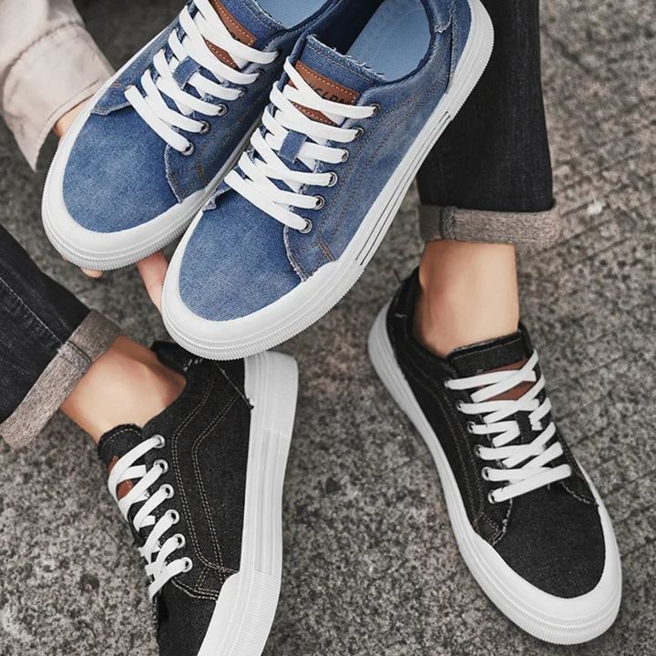 Men's Denim Trainers – Casual Low-Top Sneakers with Grip Sole