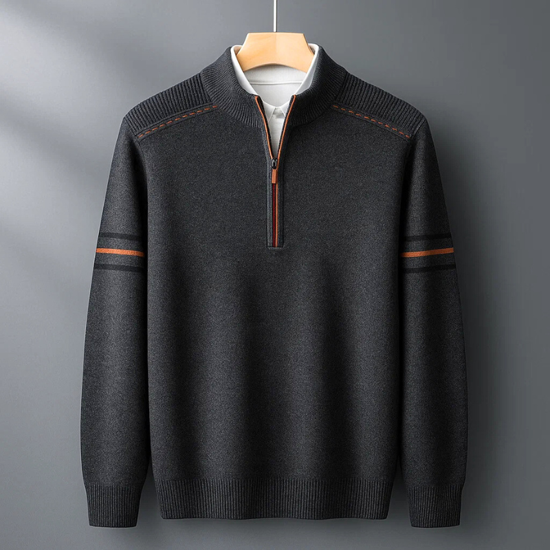 Men's Merino Quarter-Zip Jumper – Soft Wool Knit Sweater – Grey