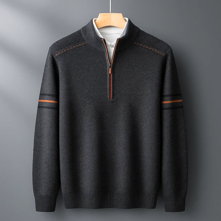 Men's Merino Quarter-Zip Jumper – Soft Wool Knit Sweater – Grey