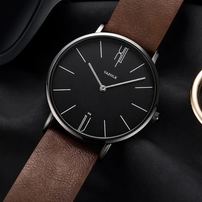 Men's Leather Strap Dress Watch – Slim Stainless Steel Case – view 2