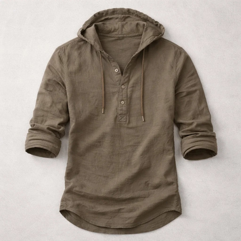 Men's Linen Hooded Overshirt – Breathable Summer Hoodie Shirt – Brown