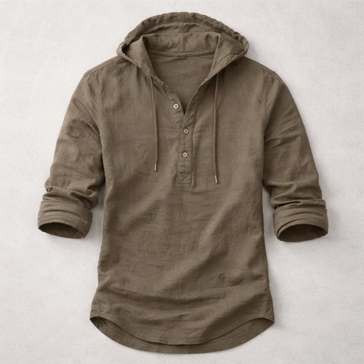 Men's Linen Hooded Overshirt – Breathable Summer Hoodie Shirt – Brown