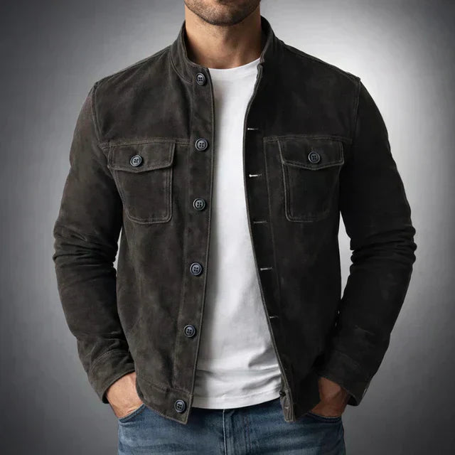 Men's Italian Suede Jacket - Military Inspired, Everyday Elegance