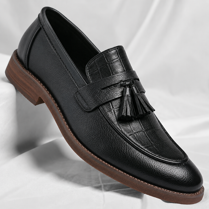 Men's Leather Tassel Loafers – Italian Croc-Embossed Slip-On – view 4