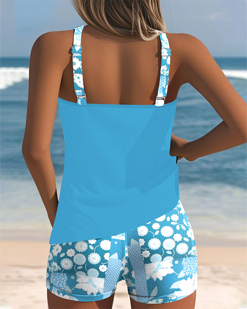 Women's Printed Tankini Shorts Set - Breezy Summer Swimwear