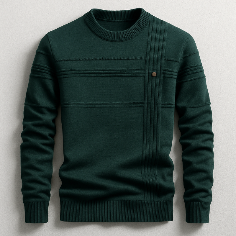 Men's Cotton Crew Neck Jumper – Ribbed Midweight Knit Sweater – Green