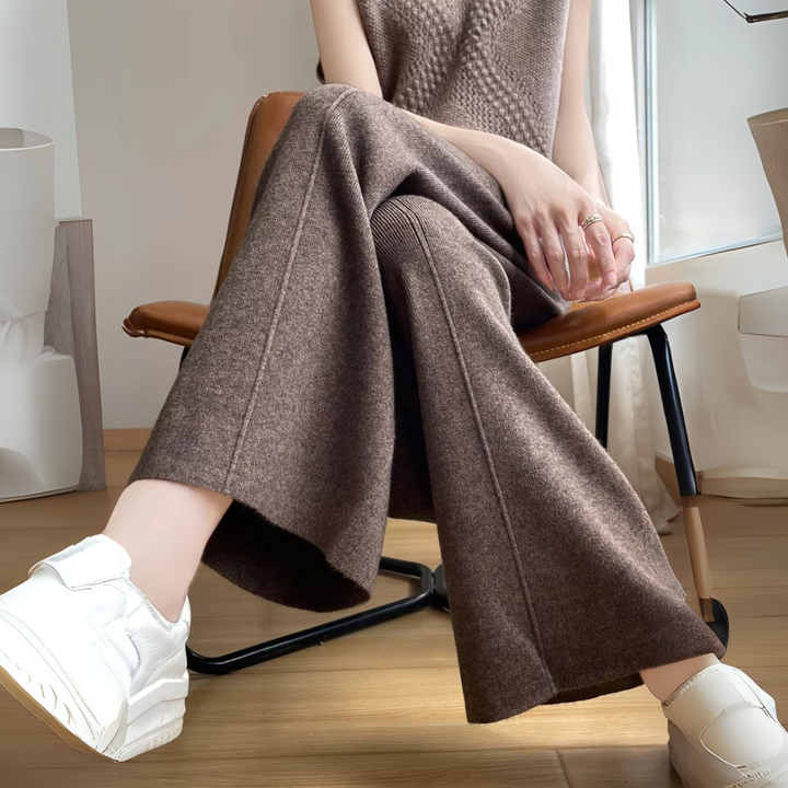 Women's Cashmere Wide-Leg Trousers – Drawstring Lounge Luxury