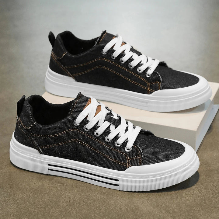 Men's Denim Trainers – Casual Low-Top Sneakers with Grip Sole