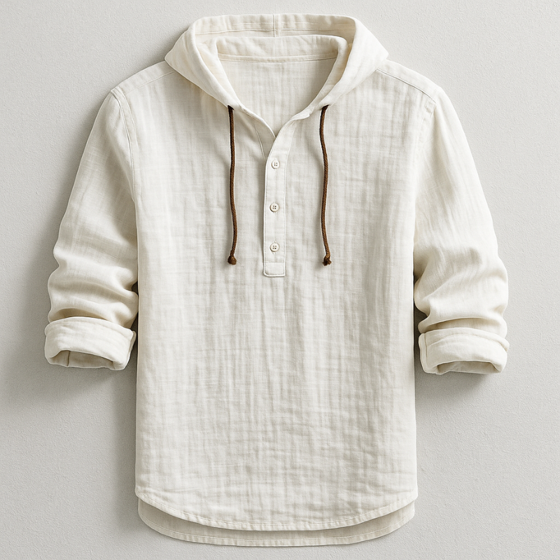 Men's Cotton-Linen Hooded Shirt – Relaxed Warm-Weather Overshirt – White