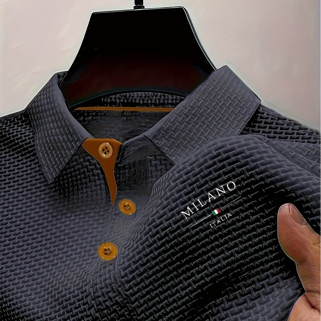 Men's Textured Knit Polo Shirt – Smart Casual Staple – Grey