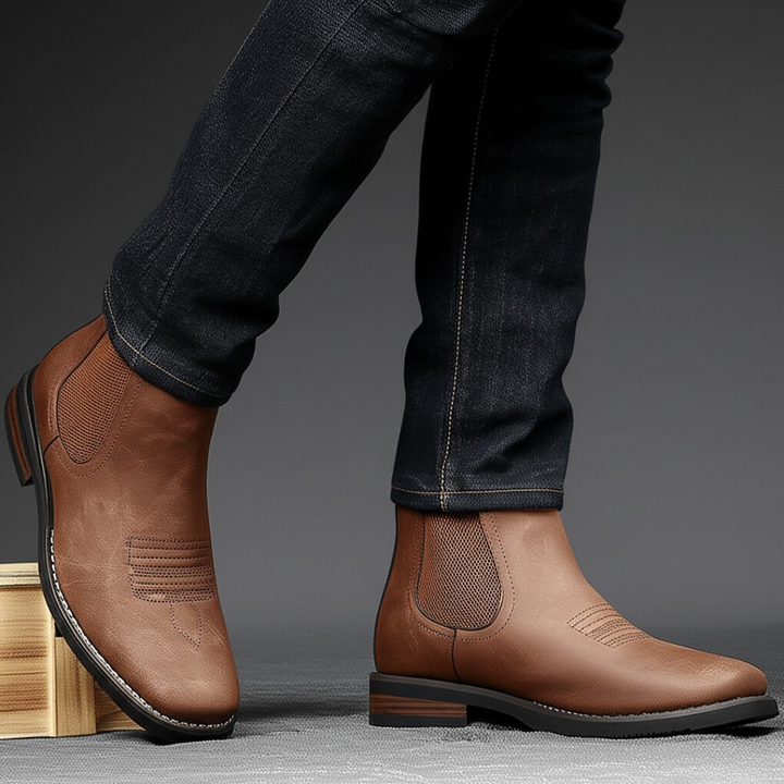 Men's Leather Chelsea Boots – Western Stitch – Stacked Sole – view 7