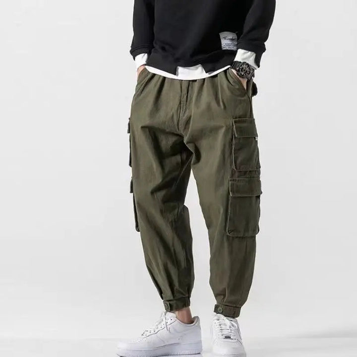 Men's Heavyweight Cotton Cargo Joggers – Tapered Utility Trousers – view 3