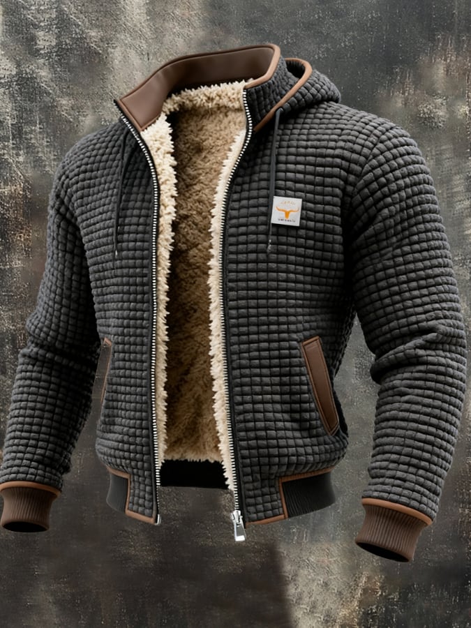 Men's Sherpa-Lined Bomber Jacket – Fleece Warmth – Leather Trim