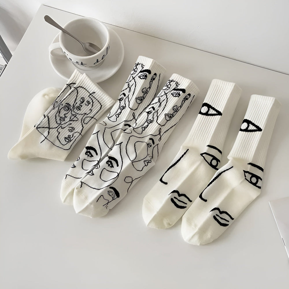 Women's Cotton Crew Socks – Atelier Abstract Line Art Design