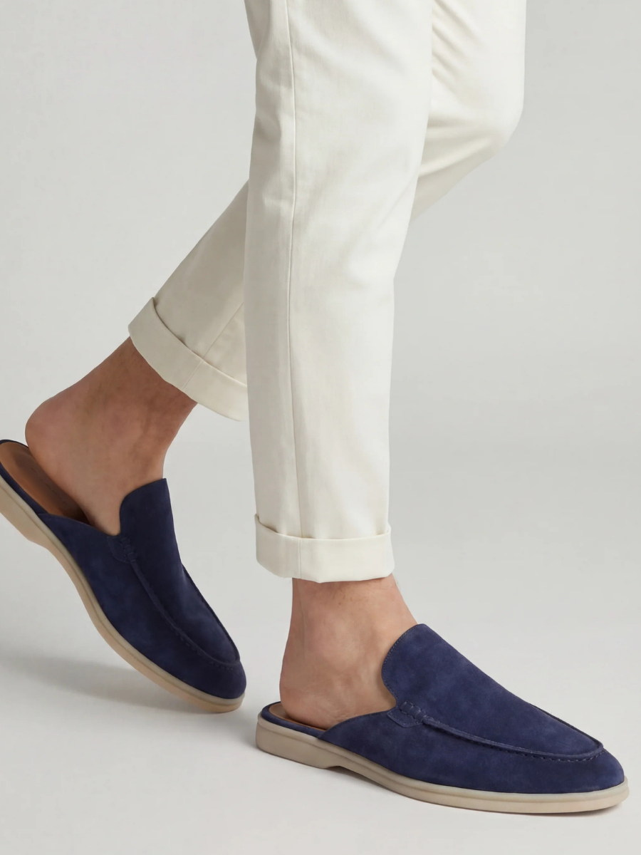 Men's Leather Slip-On Mules – Yacht Loafers – Navy – view 2