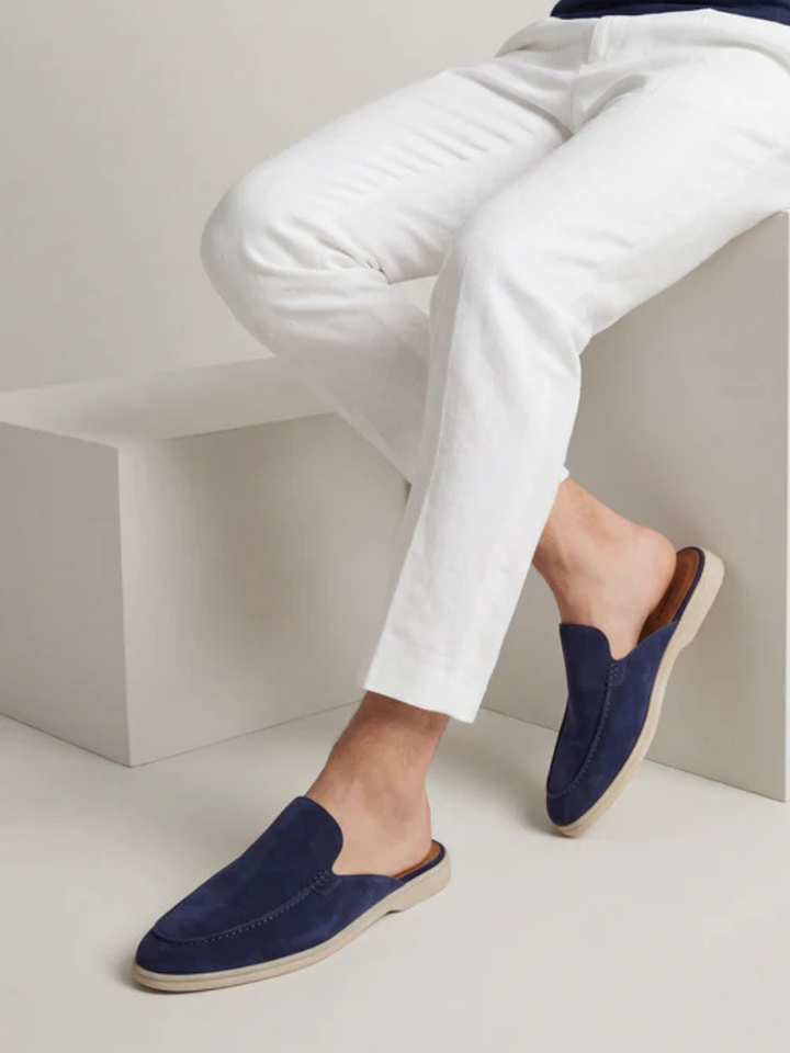 Men's Leather Slip-On Mules – Yacht Loafers – Navy – view 6