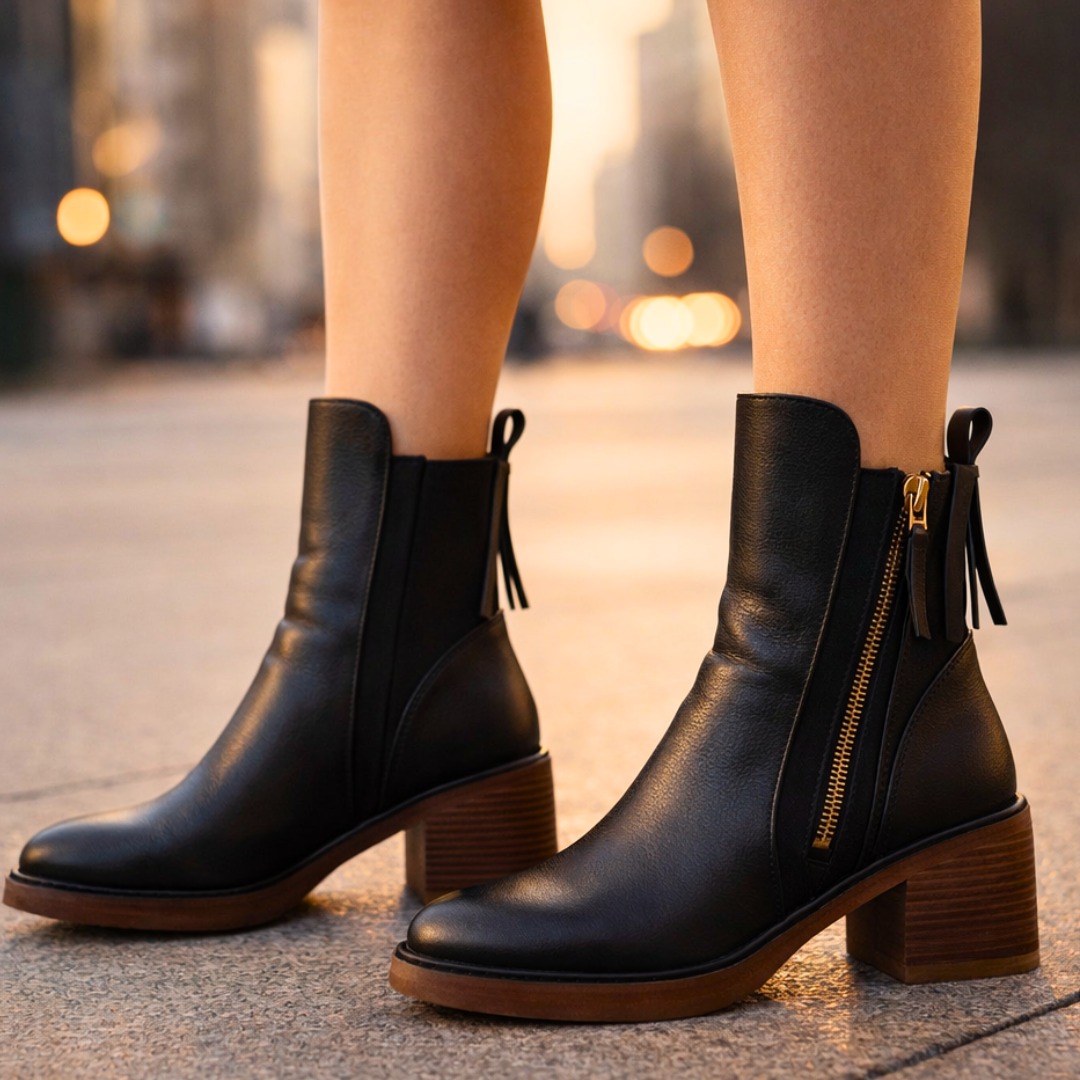 Women's Leather Ankle Boots – Block Heel with Side Zip – view 7