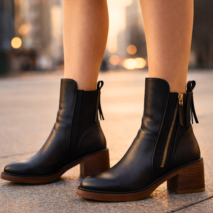 Women's Leather Ankle Boots – Block Heel with Side Zip – view 7