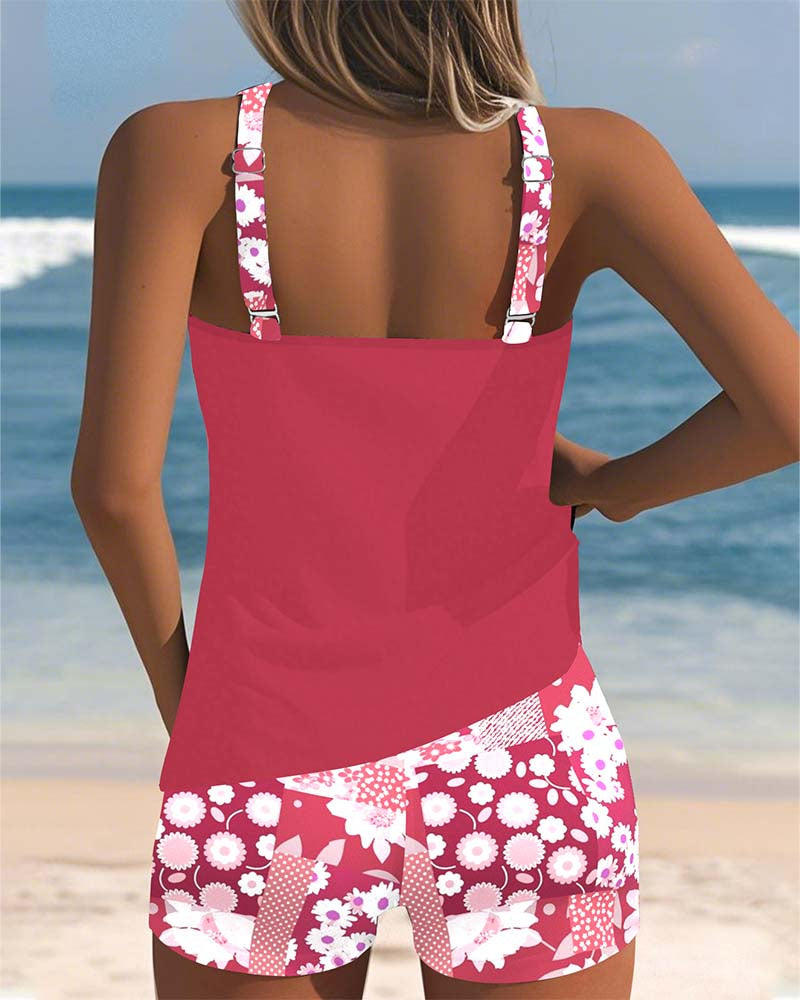 Women's Printed Tankini Shorts Set - Breezy Summer Swimwear
