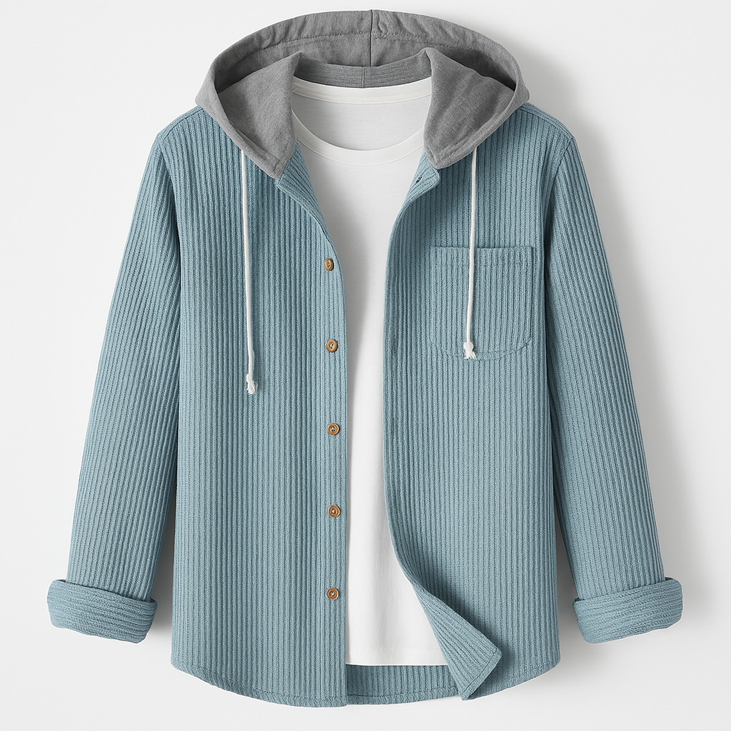 Men's Corduroy Button-Up Hoodie – Ridge Textured Layer – view 2