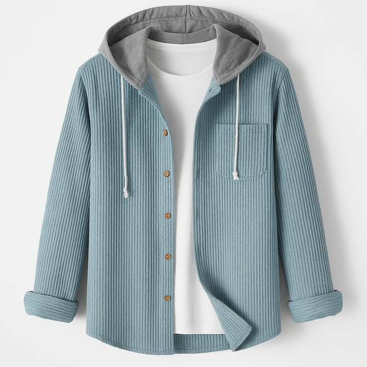 Men's Corduroy Button-Up Hoodie – Ridge Textured Layer – view 2