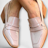 Women's Shiny Loafers with Block Heel - Elegant Everyday Style