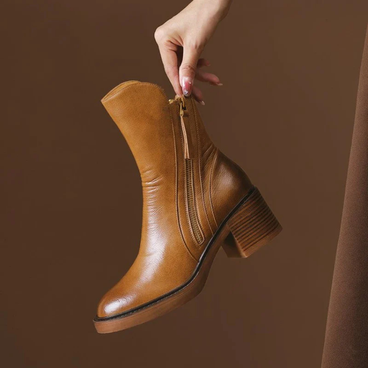 Women's Leather Ankle Boots – Block Heel with Side Zip – view 9