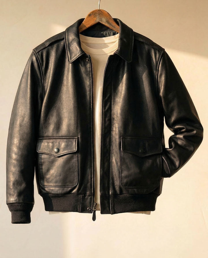 Men's Leather Aviator Jacket – Classic Biker Outerwear – view 2