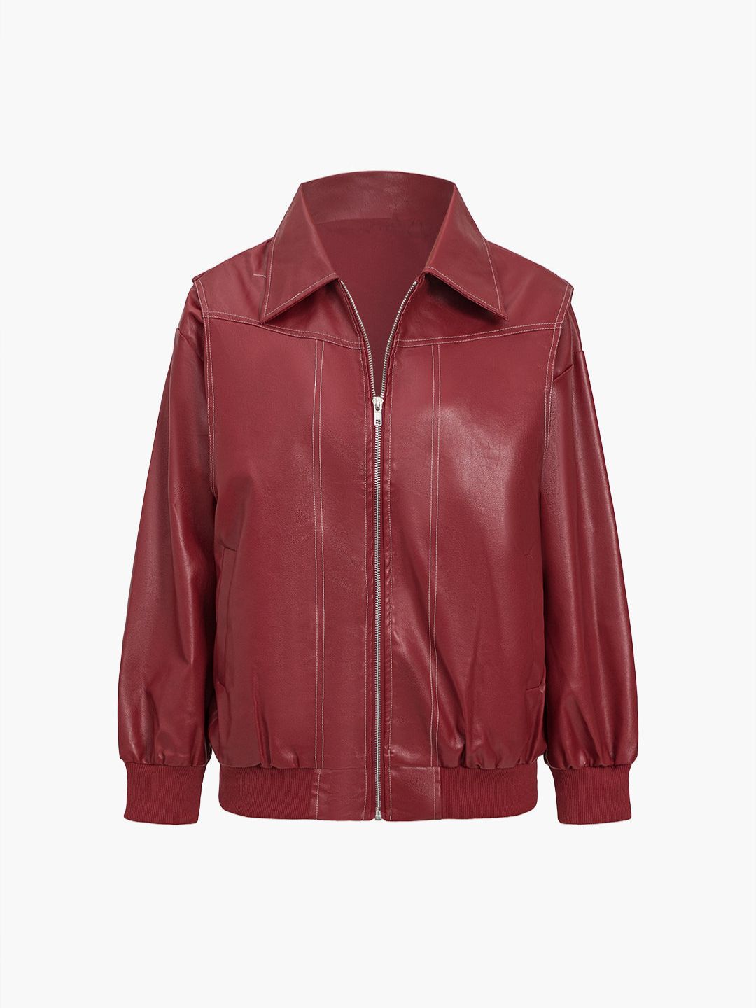 Women's Faux Leather Jacket – Relaxed Zip-Up Moto Style