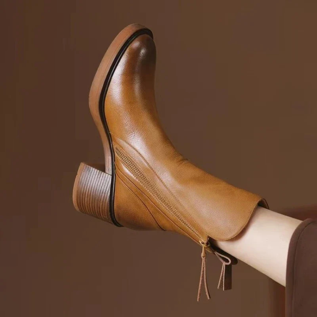 Women's Leather Ankle Boots – Block Heel with Side Zip – view 10